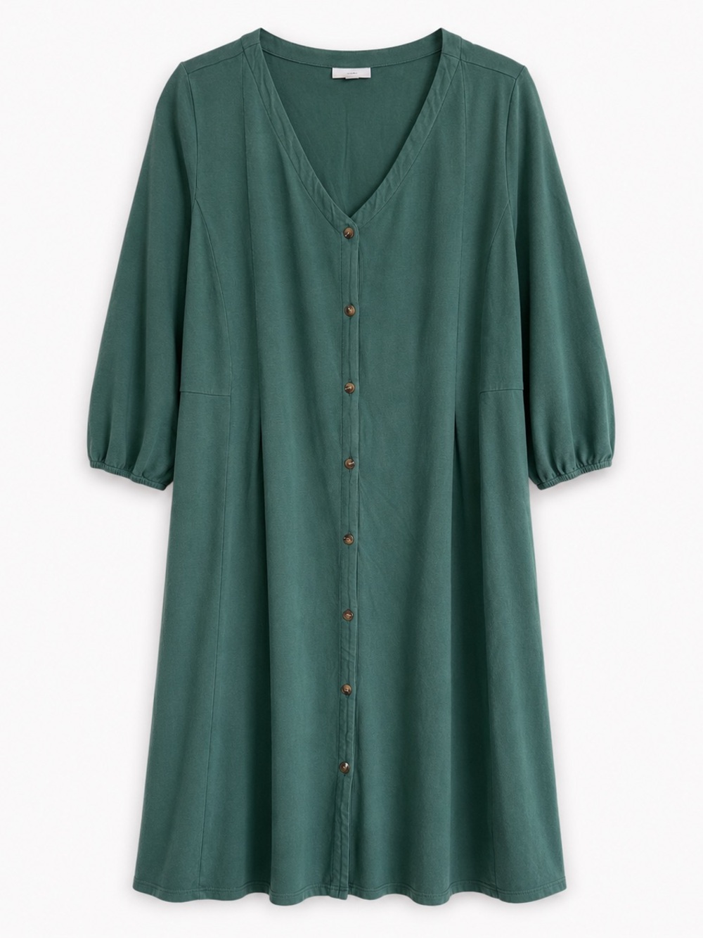 J Jill Dress Womens M Green Button Front Midi 3/4 Sleeve Tencel Cotton Stretch